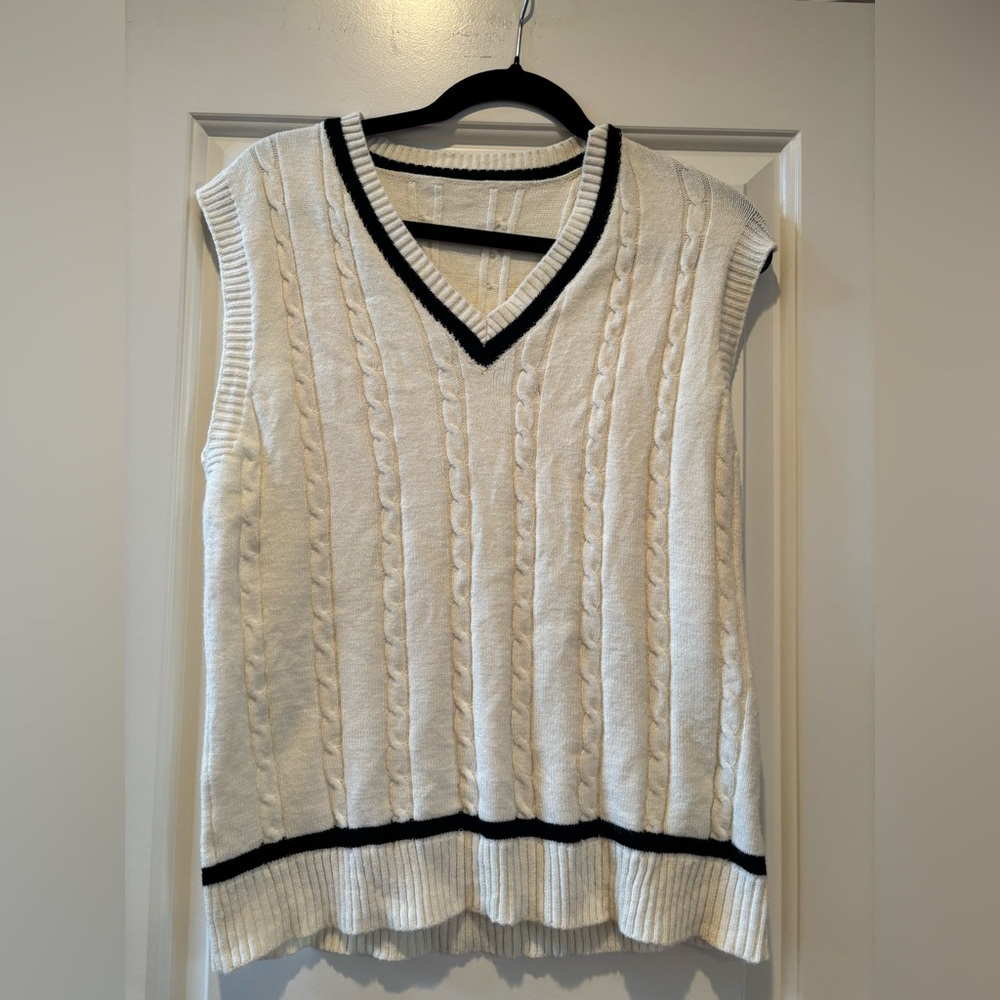 Cream and Black Knit Sweater Vest